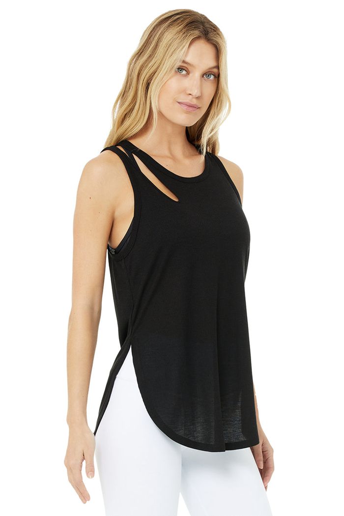 Tank Tops Alo Yoga Ribbed Peak Mujer Negros | 507823LMK