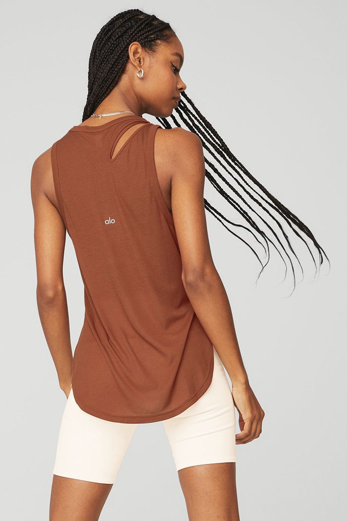 Tank Tops Alo Yoga Ribbed Peak Mujer Rojos | 180926YNI