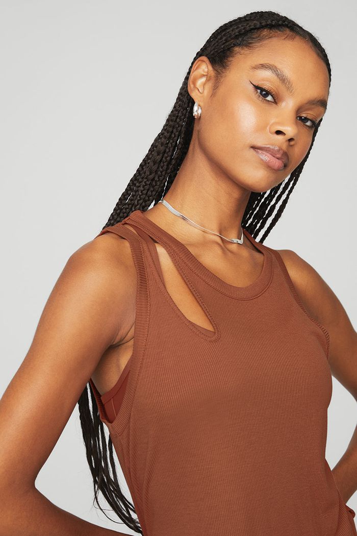Tank Tops Alo Yoga Ribbed Peak Mujer Rojos | 180926YNI