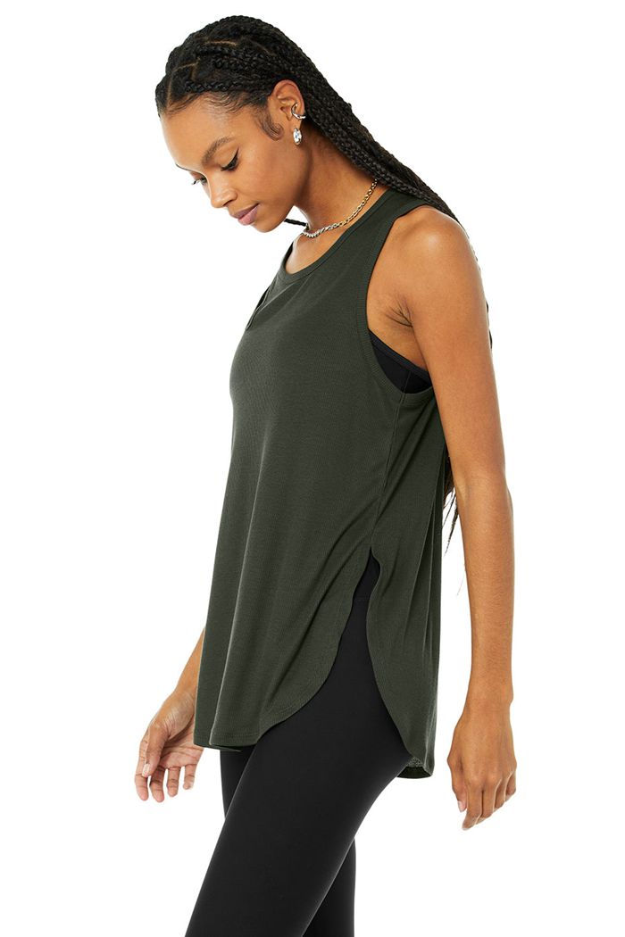 Tank Tops Alo Yoga Ribbed Peak Mujer Verdes Oscuro | 045978MFN