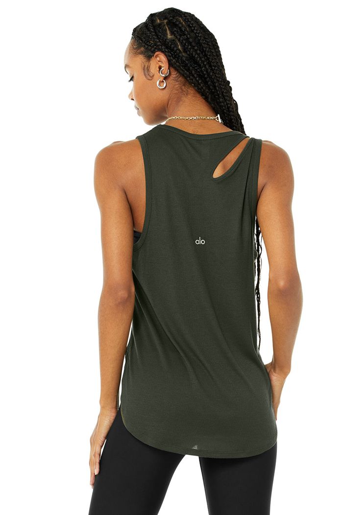 Tank Tops Alo Yoga Ribbed Peak Mujer Verdes Oscuro | 045978MFN