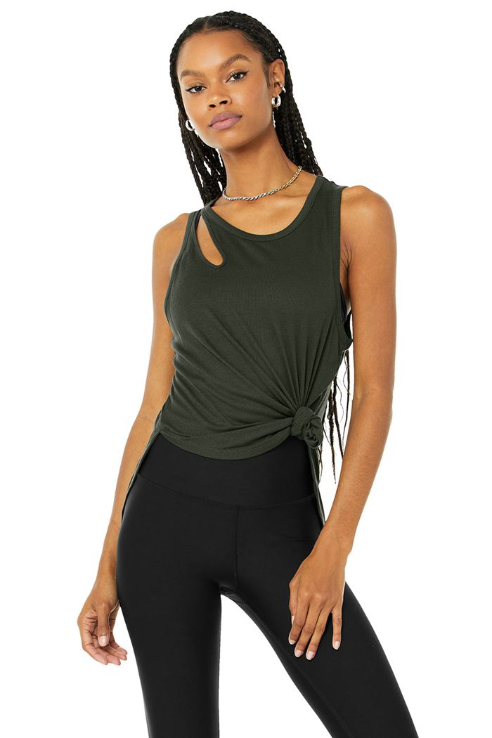 Tank Tops Alo Yoga Ribbed Peak Mujer Verdes Oscuro | 045978MFN