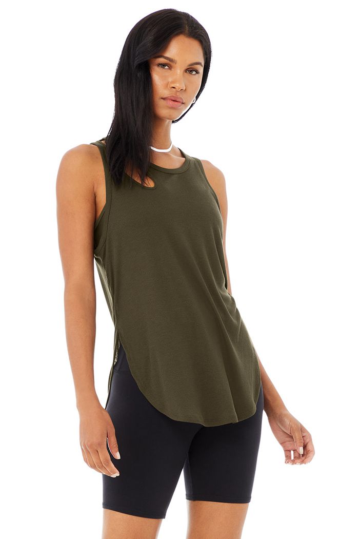 Tank Tops Alo Yoga Ribbed Peak Mujer Verde Oliva Oscuro | 732968UPB