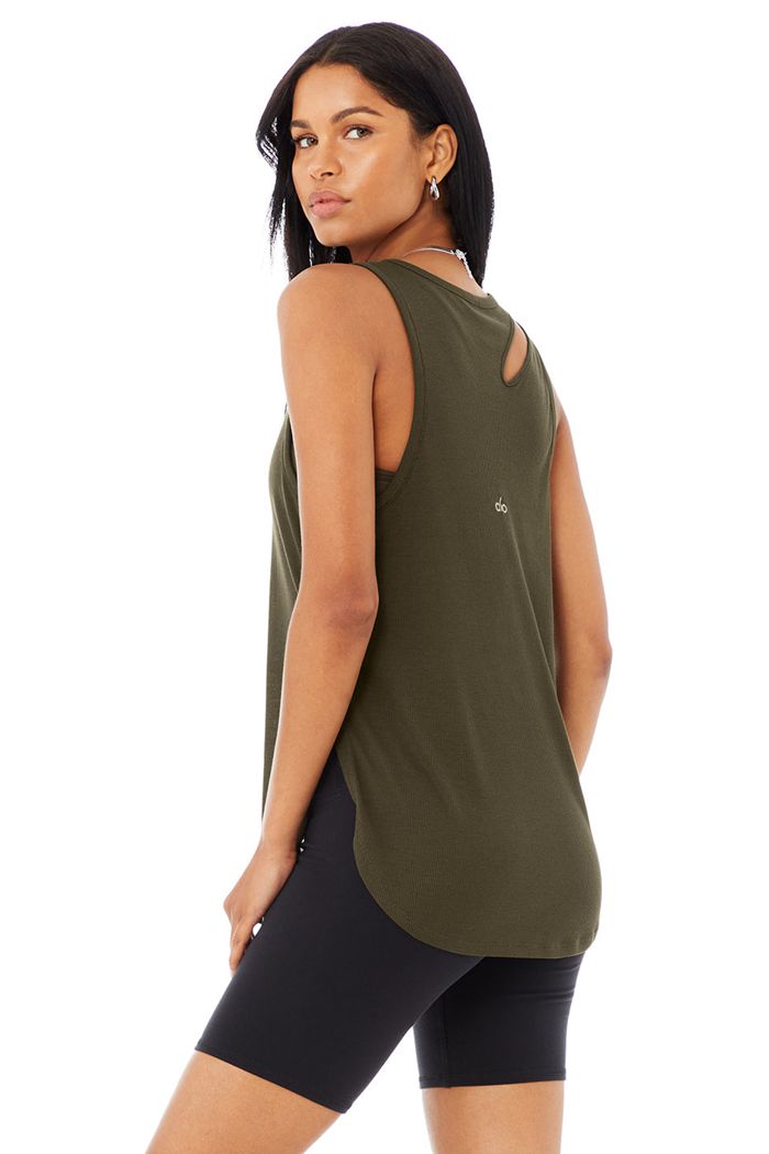 Tank Tops Alo Yoga Ribbed Peak Mujer Verde Oliva Oscuro | 732968UPB