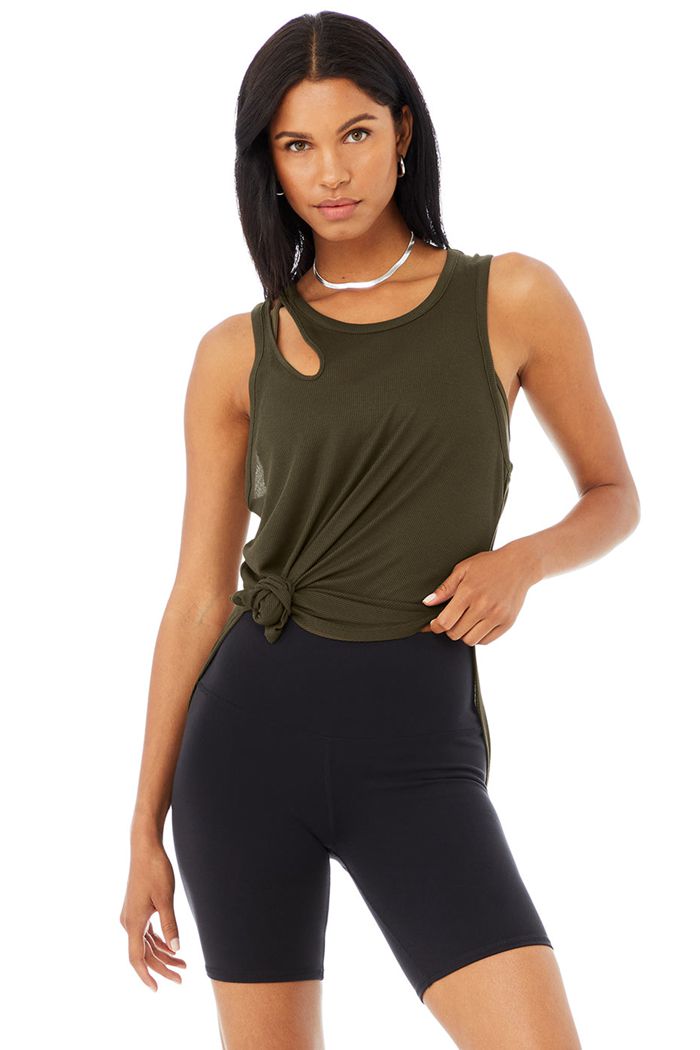 Tank Tops Alo Yoga Ribbed Peak Mujer Verde Oliva Oscuro | 732968UPB