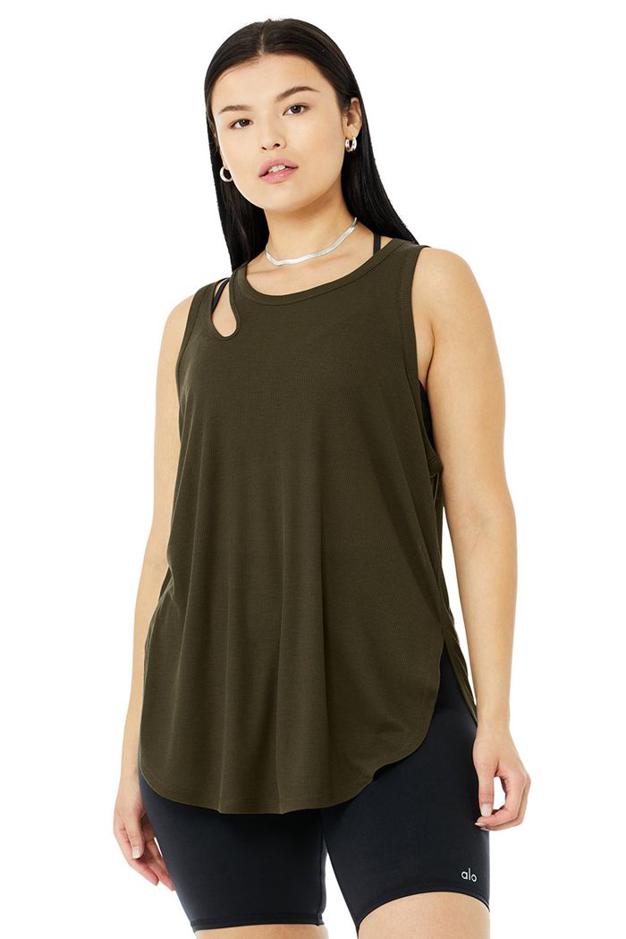 Tank Tops Alo Yoga Ribbed Peak Mujer Verde Oliva Oscuro | 732968UPB