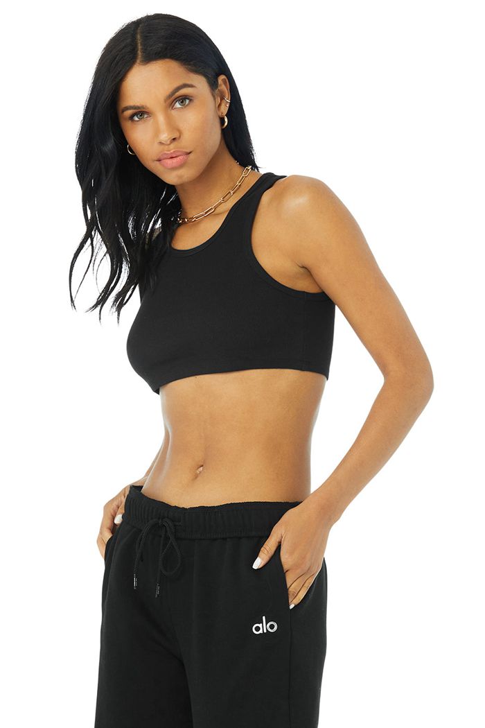 Tank Tops Alo Yoga Ribbed Vibe Mujer Negros | 563427TJN
